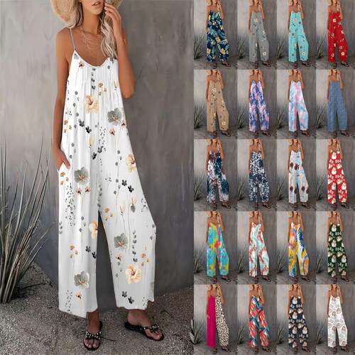 Comfortable Loose Jumpsuit U Neck Ruched Fit Sleeveless