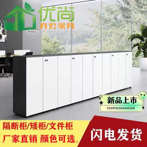 文件柜桌边矮柜带密码锁隔断柜办公室木质落地资料员工储物花槽柜