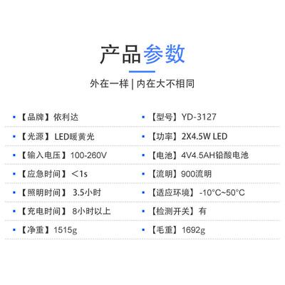 依利达YD-3127家用酒店学校应急灯停电自动亮双头LED壁挂式照明灯