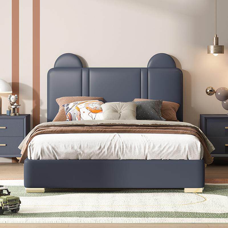 MGA181轻奢儿童床男孩青少年1.5米实木单人床卧室1米2储物皮床现