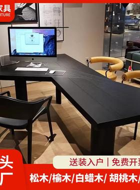 现代简约办公室实木电脑桌设计师创意老板桌异形原木黑色办公桌