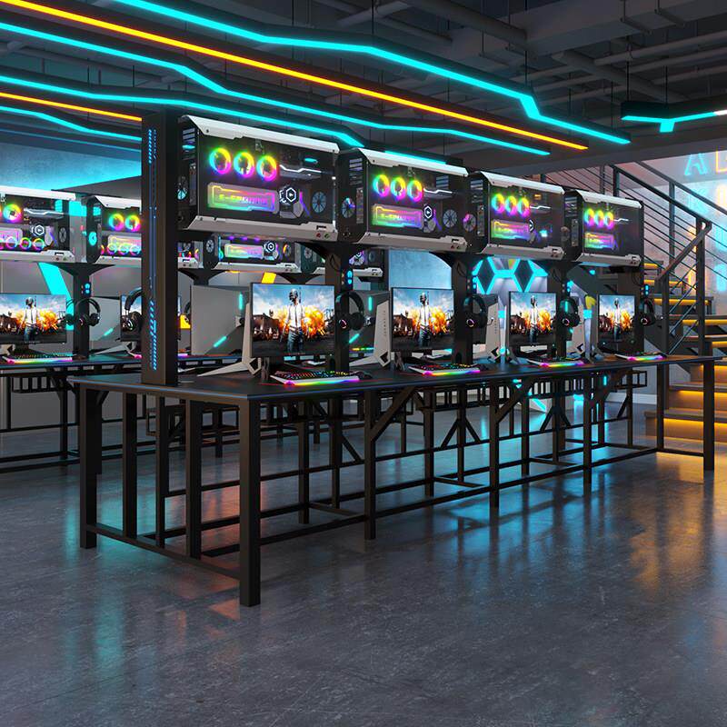 网咖网红电竞酒店一体式带锁防盗竞技科技风游戏电脑上置主机壳桌