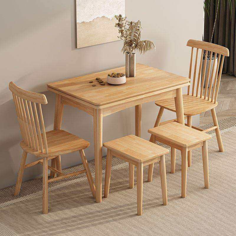 折叠餐桌小户型家用现代简约可伸缩长方形北欧实木餐桌椅组合桌子