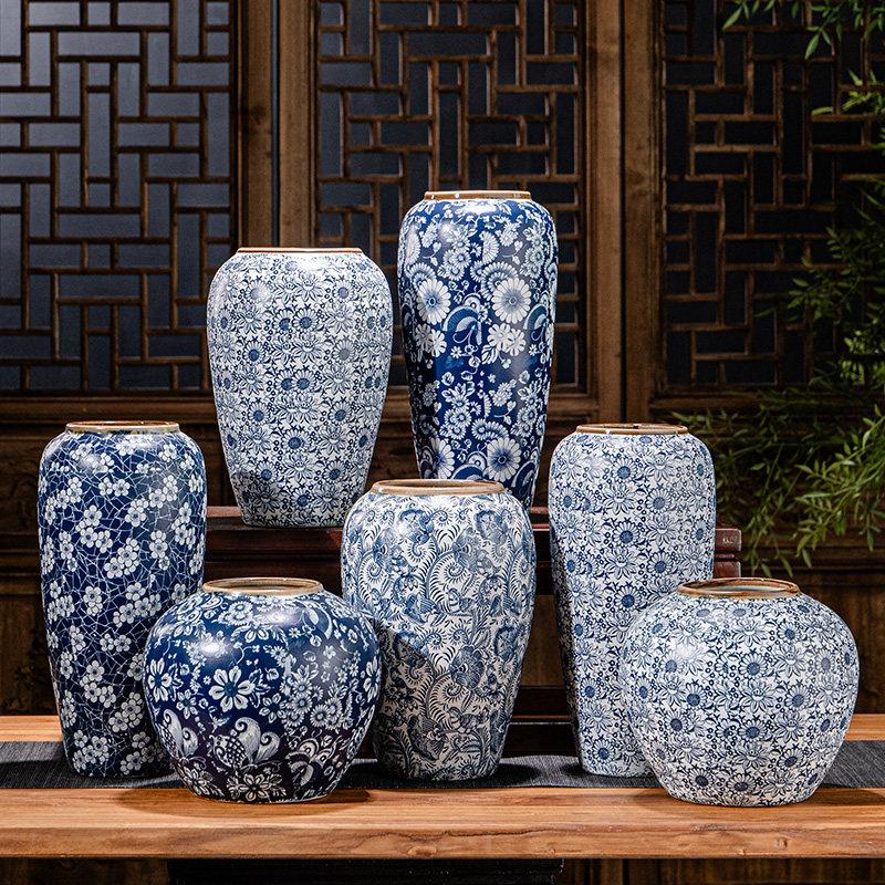 景德镇陶瓷青花花瓶家居现代摆件客厅装饰品插干燥花水培瓶花器套