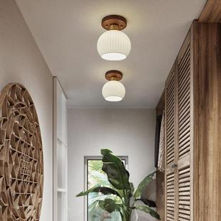 走廊过道灯胡桃木中古风吸顶灯日式 复古衣帽间入户门厅玄关阳台灯