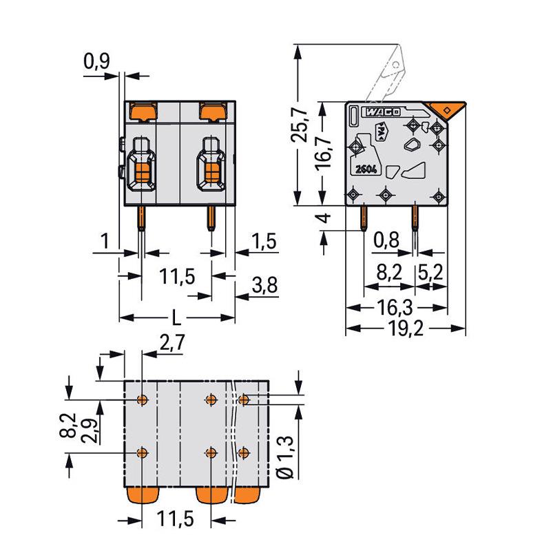 万可接线端子PCB 接线端子,型号 wago2604-1505