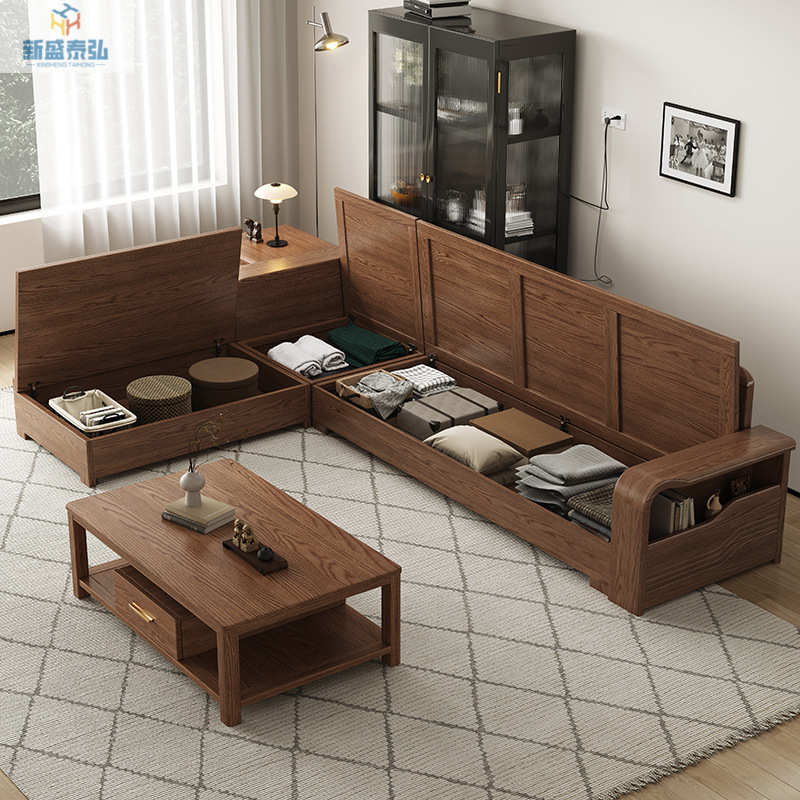 北欧大小户型组合客厅冬夏两用储物实木沙发白蜡木全实木现代简约