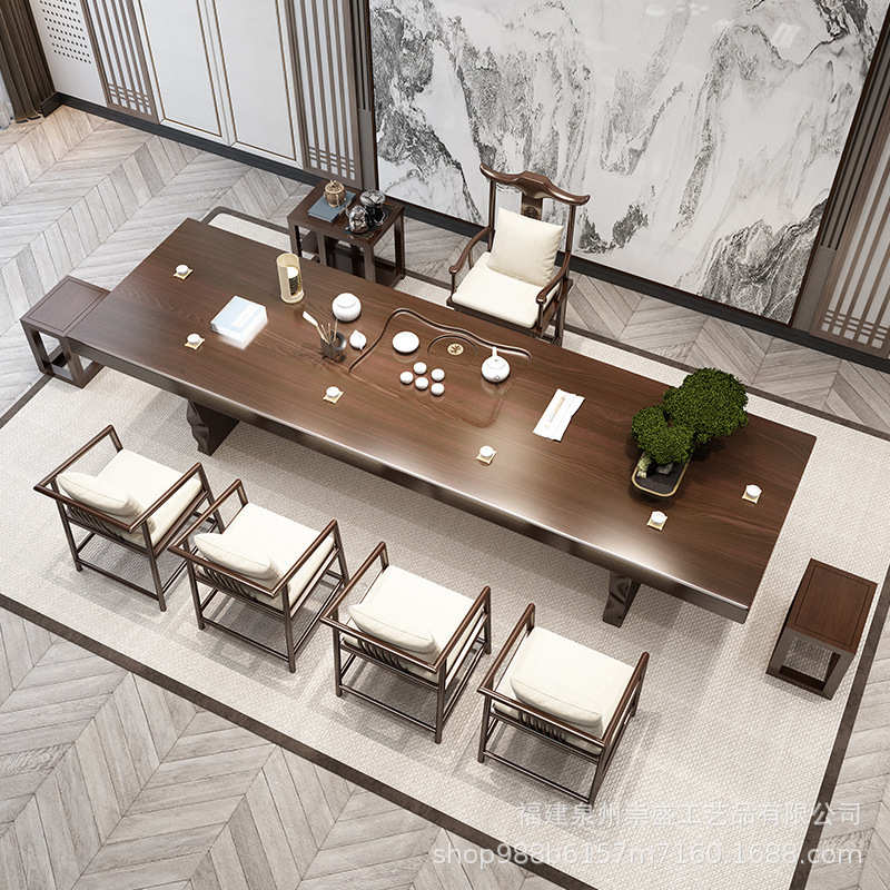 禅意实木茶桌新中式办公室会客泡茶桌椅组合家用中式大板茶几茶台