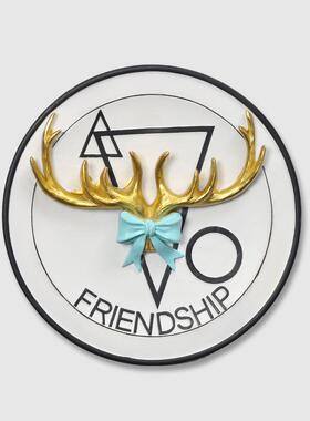 如果 欧式客厅墙壁树脂装饰品背景墙麋鹿创意圆盘工艺品壁挂