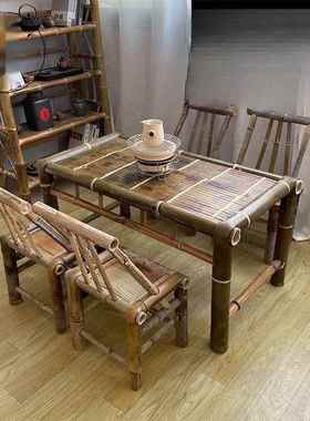 手工桌椅组合外庭院QTQ茶竹复编围炉煮茶桌子家用古餐几桌户椅