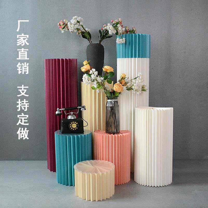 创意橱窗陈列架中岛流水展示台展会折叠纸圆柱货架圆形装饰展示架