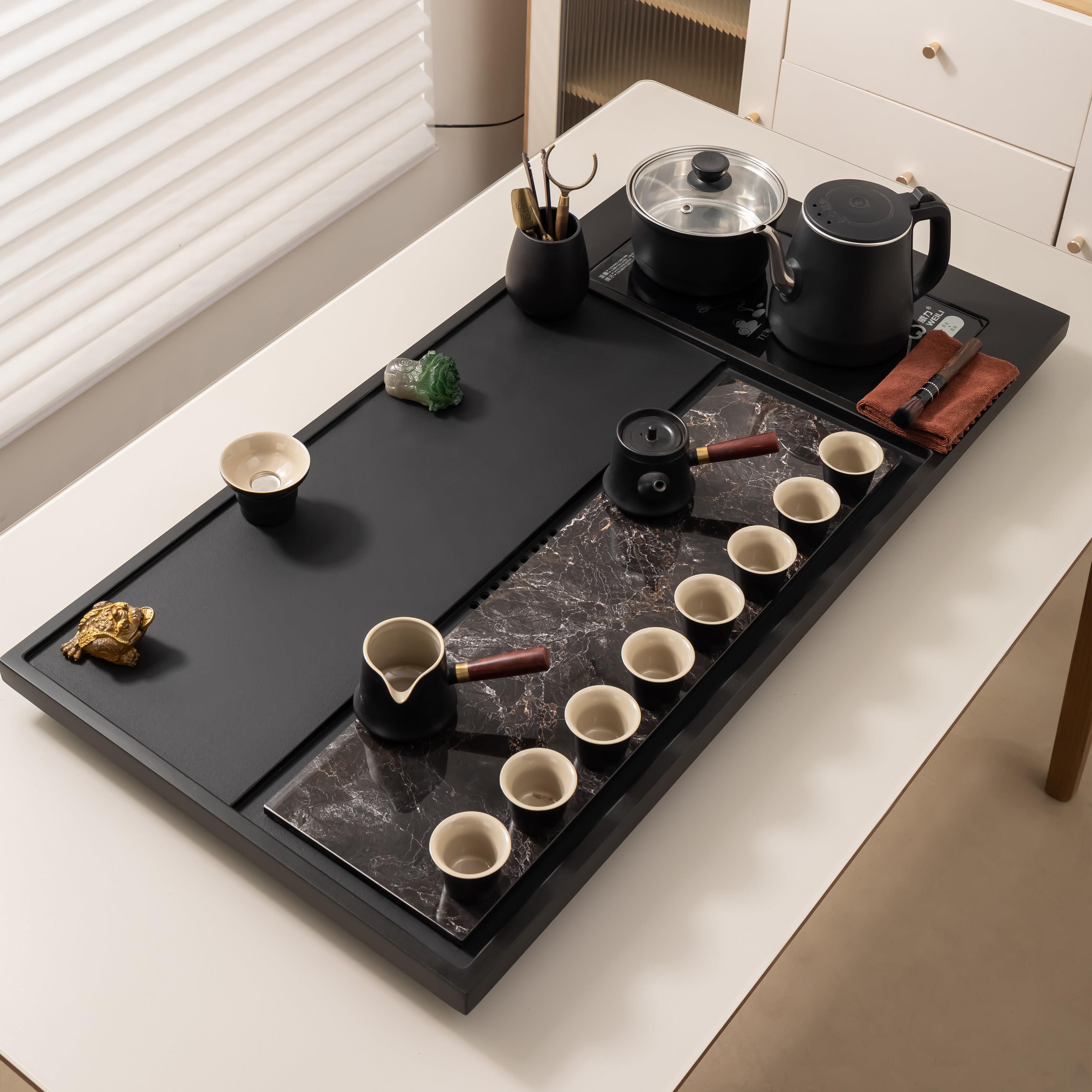 乌金石茶盘天然家用轻奢岩板全自动一体烧水壶功夫茶具新中式茶台