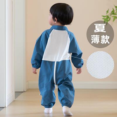 婴幼儿户外爬行服爬爬服男宝夏季防脏地板纯棉防脏爬行服罩衣薄款