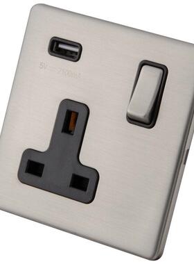 卡塔尔不锈钢拉丝无螺钉插座 1 GANG 13A SWITCH SOCKET USB 2.1A