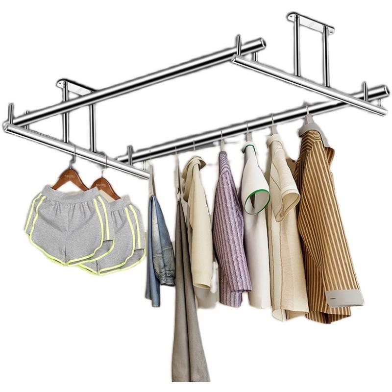 晾衣杆阳台顶装固定式 304不锈钢晒衣架吊顶单双杆侧装墙壁陈之红