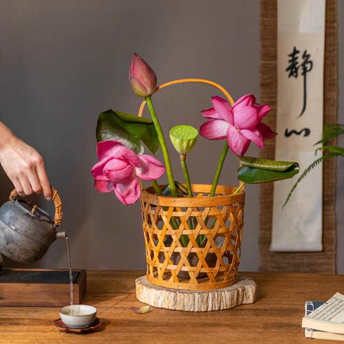 复古手工木片编织花篮手提篮法棍篮面包收纳篮拍照道具篮子收纳筐