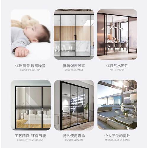 门磁吸门门445推拉平开折一体浴室厨房阳台钢化玻璃叠门极窄静音