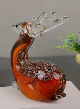 摆件玻璃奢新新居麋鹿装饰品小鹿款轻金星乔迁摆件国风桌面中式