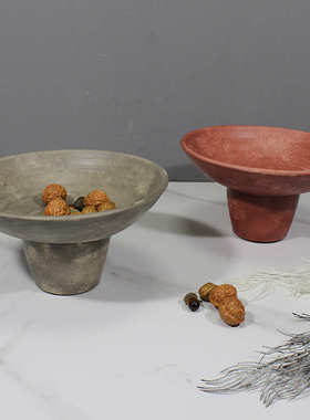 家居侘寂风做旧高脚果盘中式复古装饰果盘民宿样板间玄关餐厅客厅