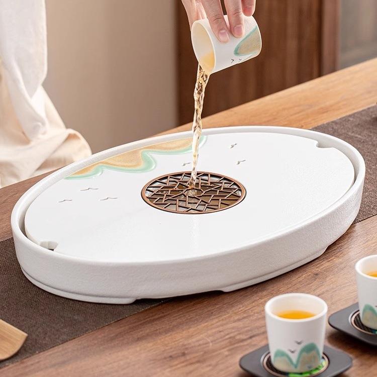 雕手绘浮日大式陶家瓷茶盘小型用mz-1575茶几茶托盘客厅号茶海干