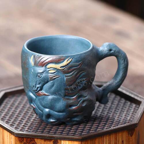 宜兴原矿紫砂杯主人杯复古浮雕骏马茶杯品茶具品茗杯马到成功