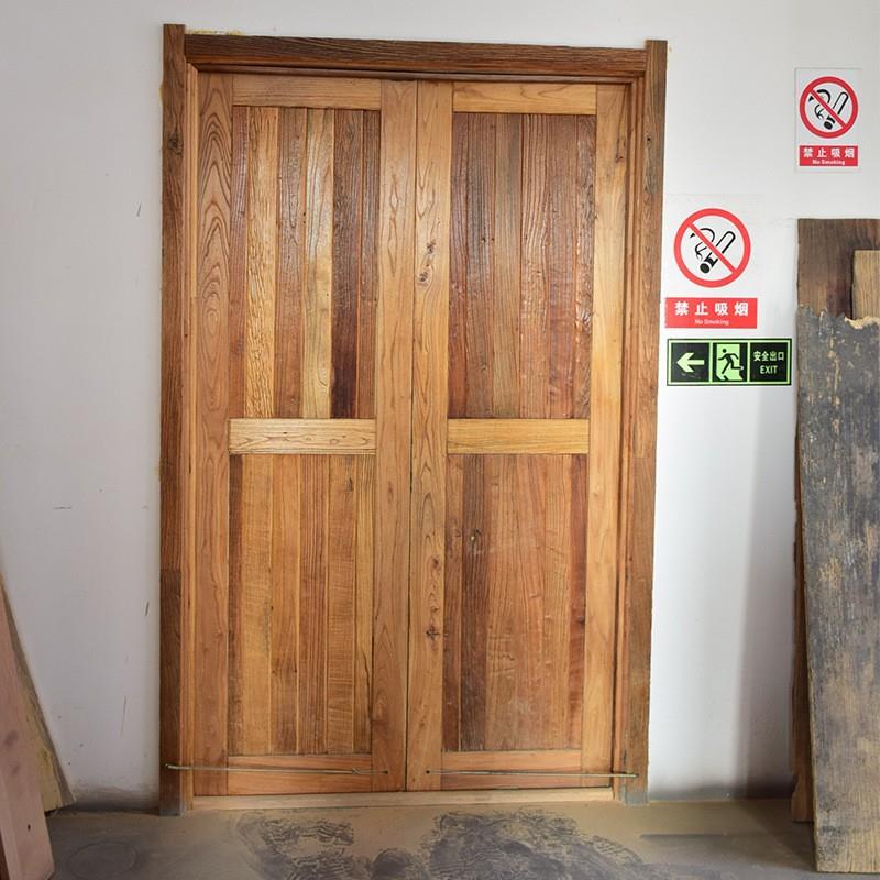 中式仿古老式门内室实木庭院大门老榆木双开门民宿风化原木进户门