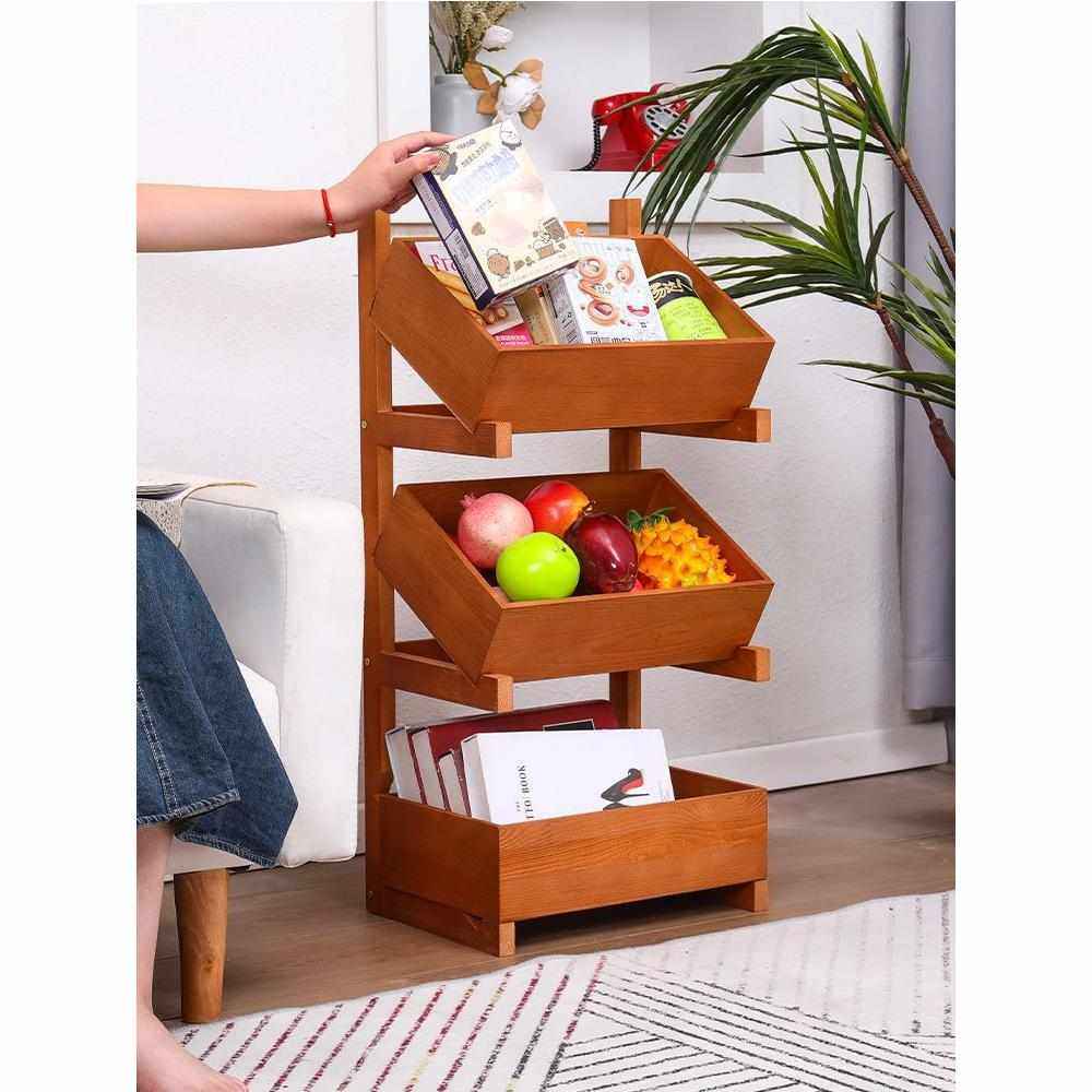 物落地式全客厅零食厨房三层置架实木展示架木质多层四层收纳蔬菜,收纳整理,整理架/置物架/收纳架,淘宝优惠券,粉丝福利购,淘宝优惠卷