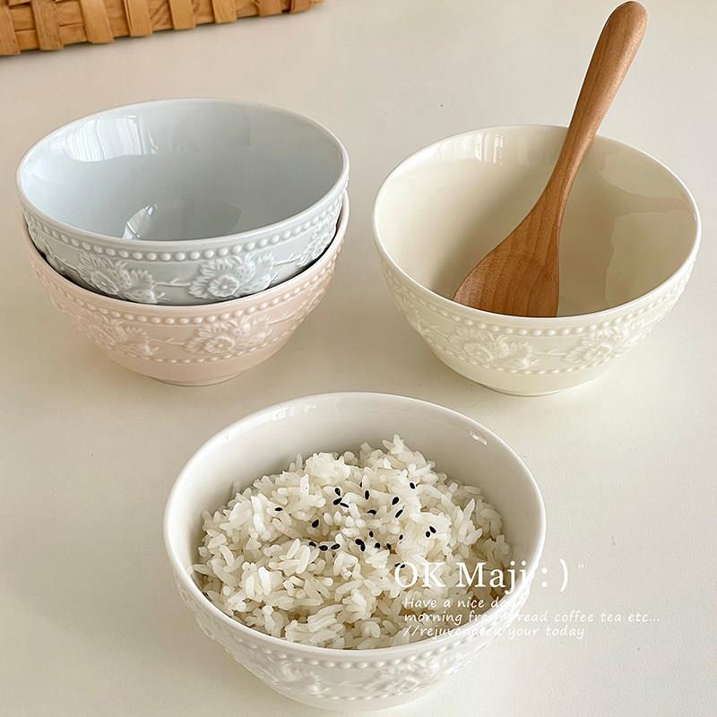 颜值高餐具浮雕陶瓷小碗可爱吃饭碗家用高颜值个人饭碗精致甜品碗