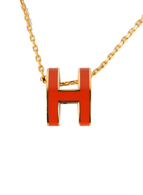 [9.9新]爱马仕HERMES女士橘红色玫瑰金大号POP项链KY115参6500