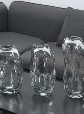 现代简约玻璃花瓶摆件 样板卧室客厅工艺品软装饰品干花插花器