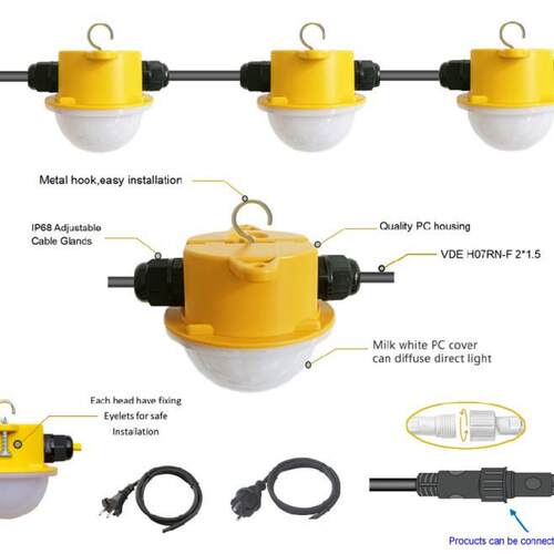230V 11.5米10灯 5W 高亮白光黄色塑料笼子工程灯串库灯建筑施工