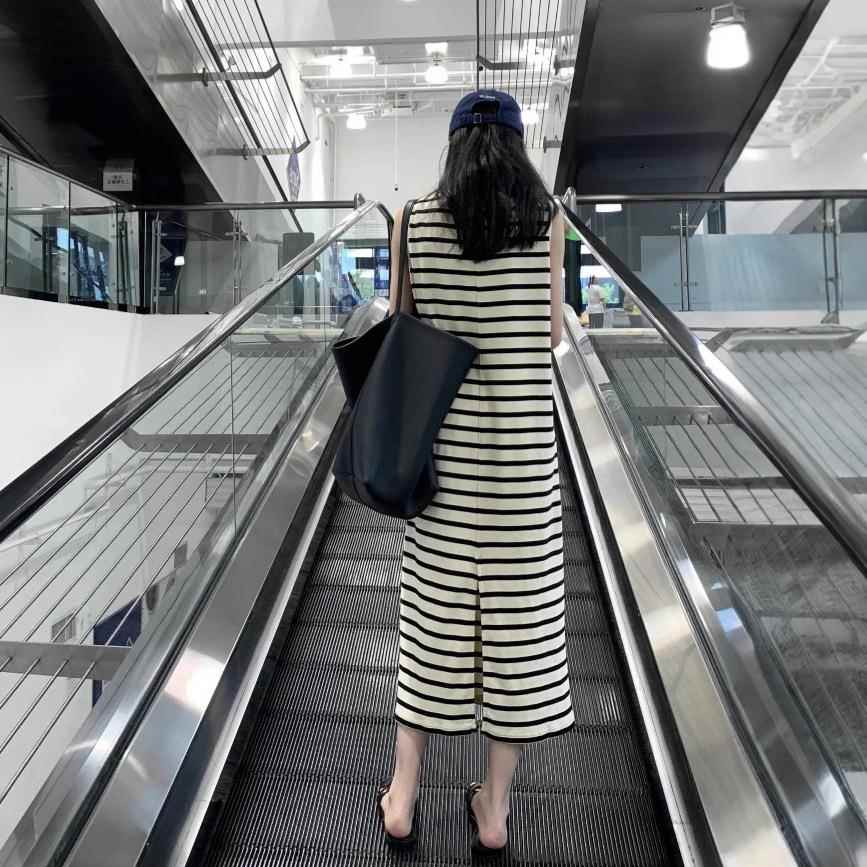 法式条纹无袖针织连衣裙女夏季高级设计感小众小个子休闲风背心裙