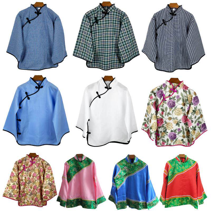 民国学生服五四青年装女中式国风古装汉服格子旗袍上衣演出服斜襟