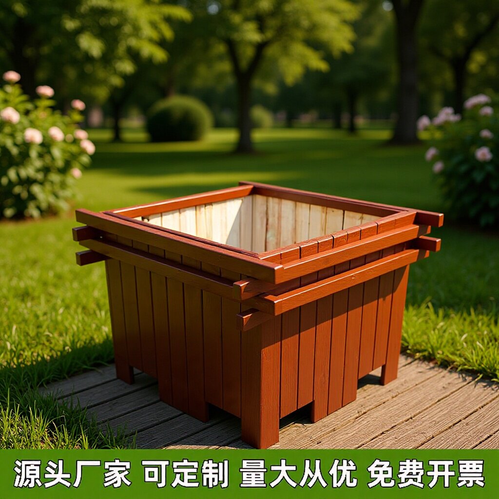 户外防腐木花箱新中式阳台种植花箱庭院花园阳台种植花箱多肉