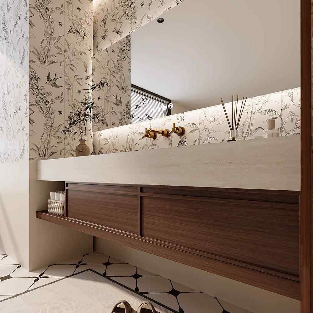 铝合金岩板热弯无缝一体盆卫生间洗漱台盆洗手池中古风浴室柜组合