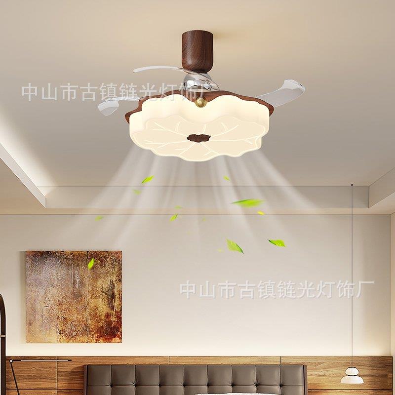 中古奶油风吊扇灯胡桃木色复古风扇餐厅网红南瓜儿童房吸顶电扇灯