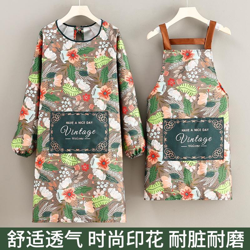 韩版时尚围裙新款竹节棉围裙家用厨房做饭耐磨透气罩衣双肩工作服