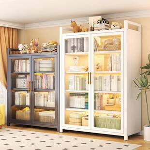 钢制书柜带门儿童书架防尘收纳柜客厅多层落地可移动对开门储物柜