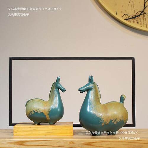 酒柜新中式禅意玄关现代样板房复古马摆件装饰客厅电视柜书房陶瓷