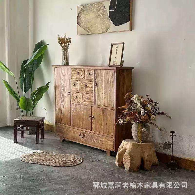 老榆木玄关柜家用靠墙餐边柜中式抽屉式收纳柜民宿复古装饰储物柜