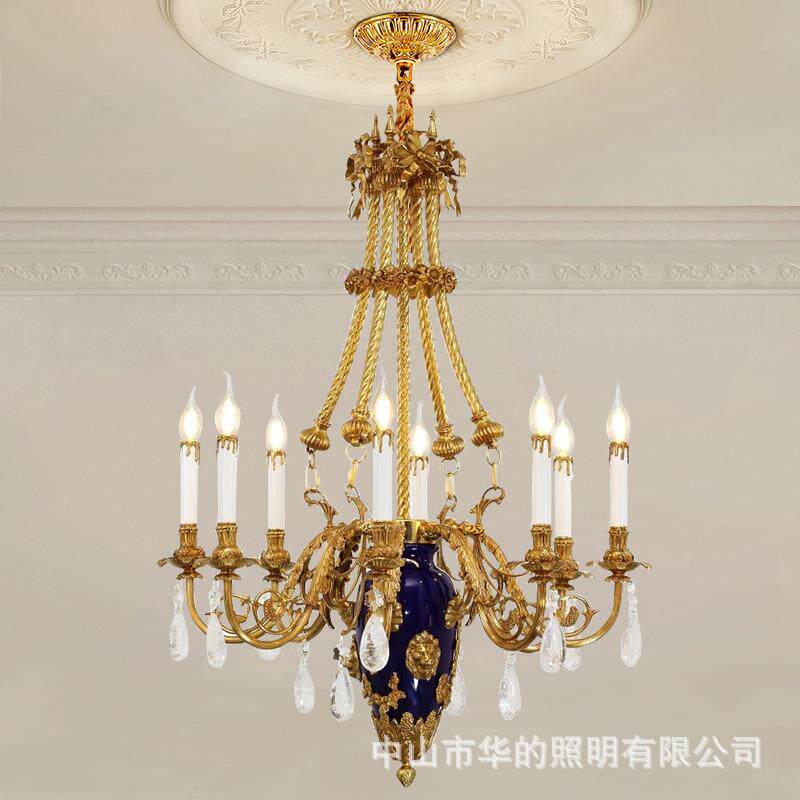 法式奢华吊灯陶瓷客厅欧式宫廷高档别墅复式楼大厅全铜灯具