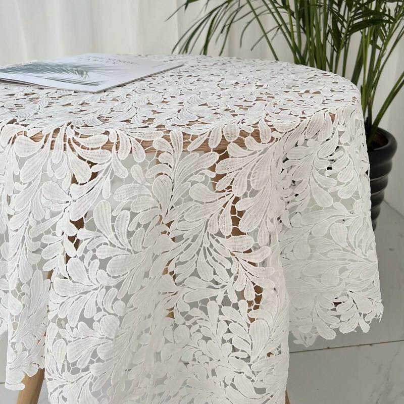 白色镂空桌布法式田园风刺绣餐桌布茶几柜防尘沙发盖布巾树叶布料