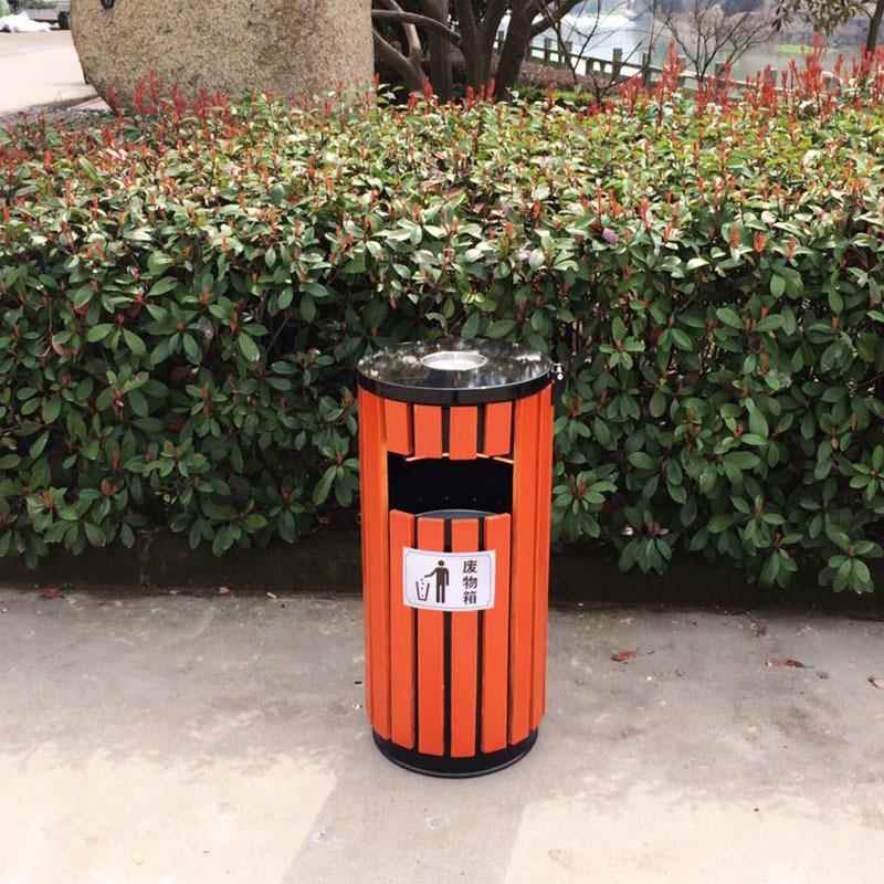 户外垃圾箱钢木实木垃圾桶室外小区花园公园塑木果皮箱垃圾筒单桶