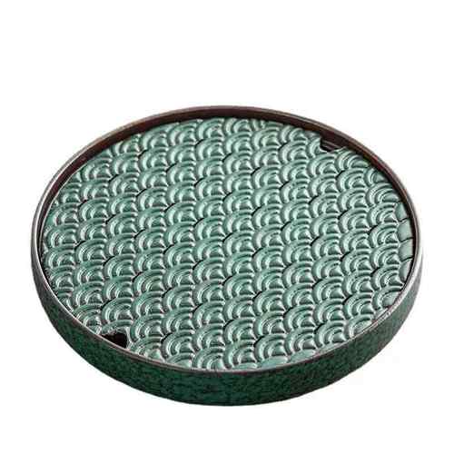 圆形家用陶瓷茶盘中式复古功夫茶具托盘干泡台蓄水式干湿两用茶台