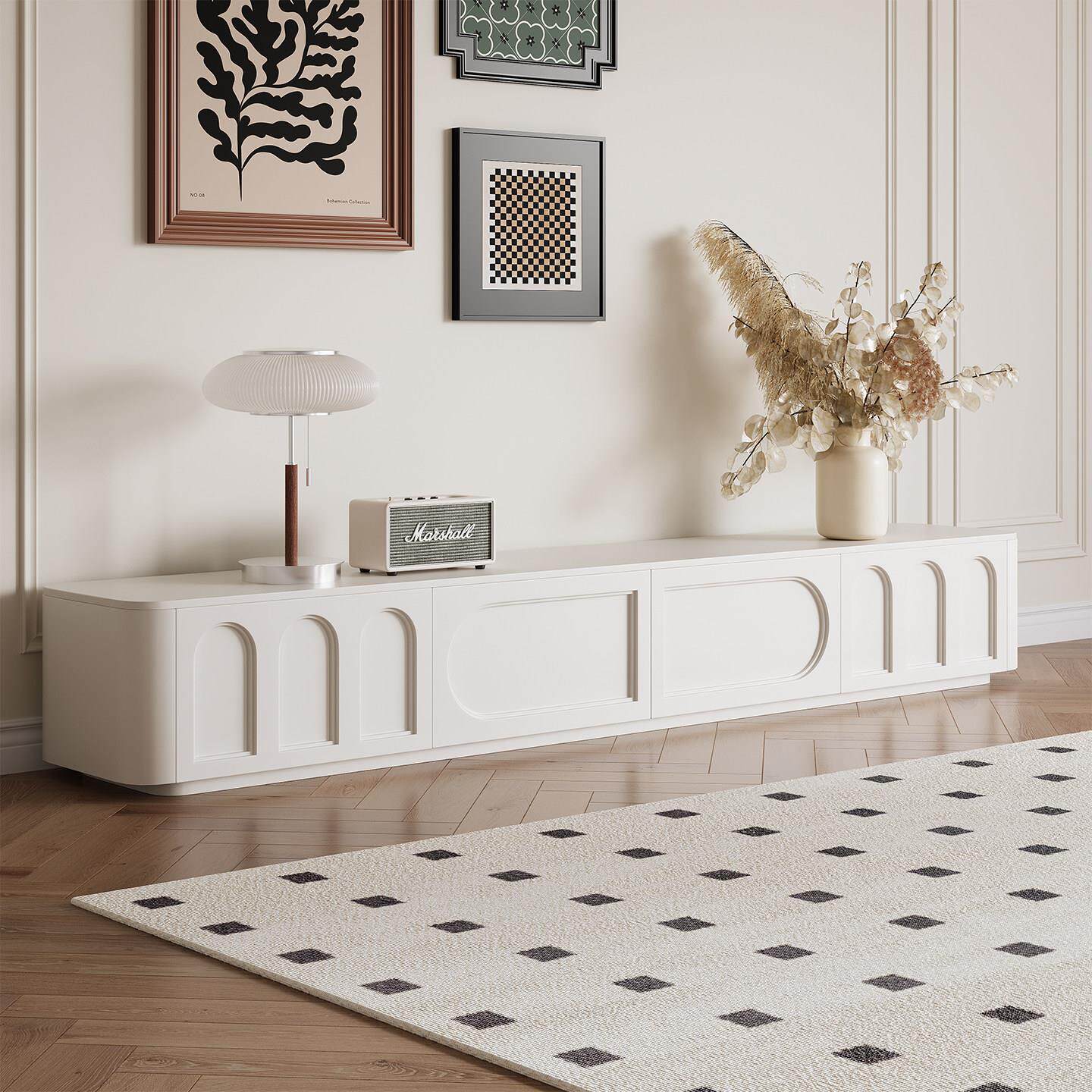 法式奶油风电视柜茶几组合实木简约白色烤漆客厅家用落地整装靠墙