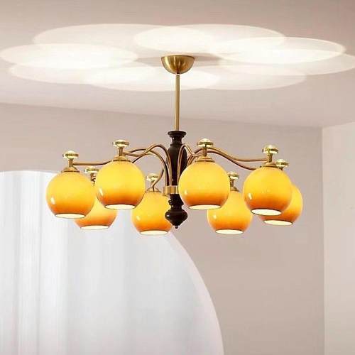 豪华中古vintage柿子客厅吊灯美式复古书房卧室餐厅护眼实木灯