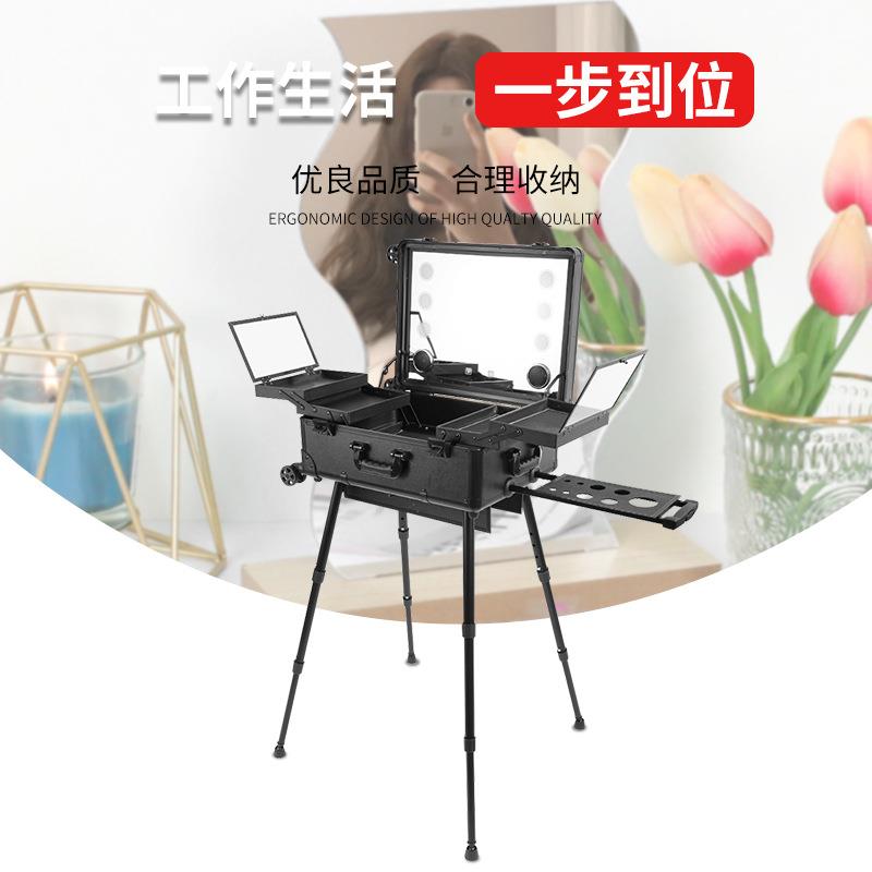铝合金拉杆带灯化妆箱台美发纹绣美甲工具箱 万向轮LED专业美容箱
