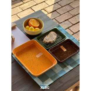 韩式彩色泼墨盘子方形烤盘陶瓷备菜盘托盘早餐盘深盘高颜值蛋糕盘