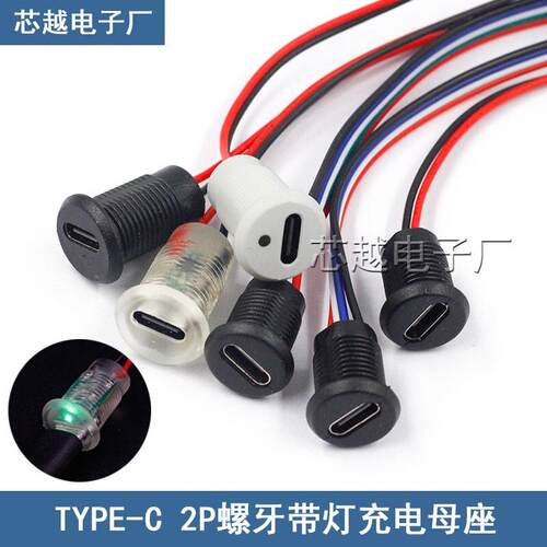 TYPE-C 2PIN带线防水母座带PH2.0端子螺母锁板typec母座 带防水帽