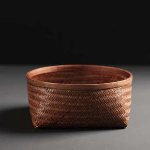 竹编大漆收纳盒果盘果篮储物篮茶道配件茶盒收纳筐提篮复古竹盒